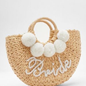 Womens Bride Straw Beach Bag - Beige - One Size, Beige