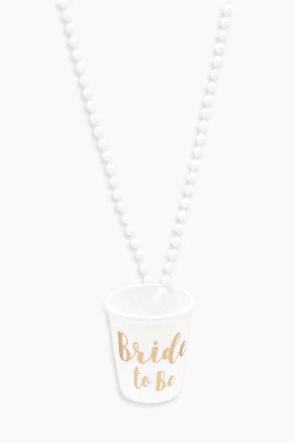 Womens Bride To Be Shot Glass Pearl Necklace - White - One Size, White