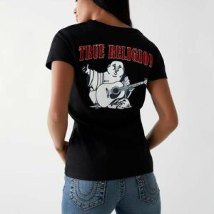 Women's Buddha Logo V T-Shirt | Black | Size XL | 100% Cotton | True Religion