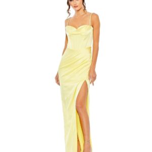 Women's Bustier Side Ruched Bodycon Gown - Lemon