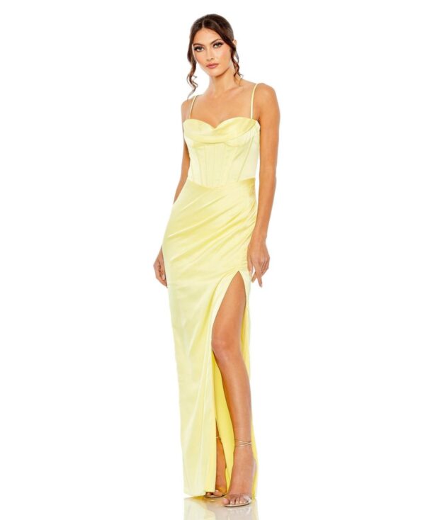 Women's Bustier Side Ruched Bodycon Gown - Lemon