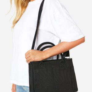 Womens Canvas Front Pocket Tote Bag - Black - One Size, Black