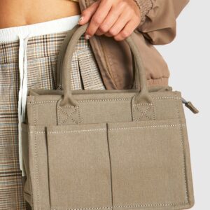 Womens Canvas Front Pocket Tote Bag - Grey - One Size, Grey