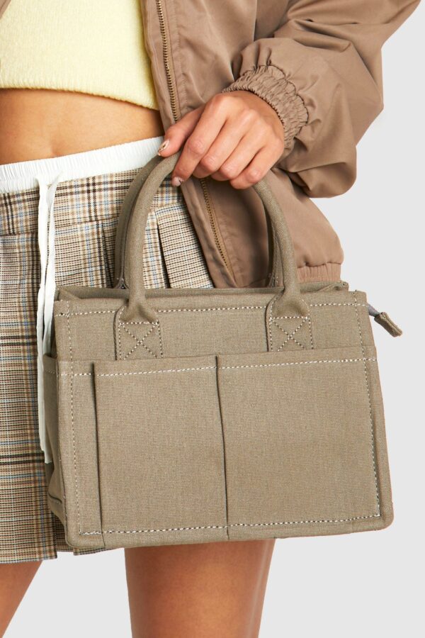 Womens Canvas Front Pocket Tote Bag - Grey - One Size, Grey