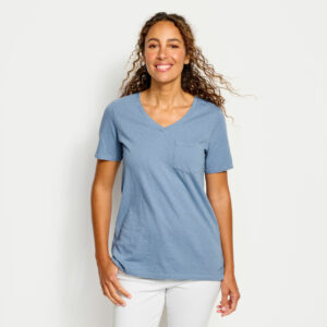 Women's Canyon Garment-Dyed V-Neck Short-Sleeved T-Shirt Dusty Blue Size Xl Cotton Orvis