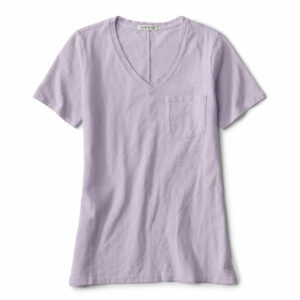 Women's Canyon Garment-Dyed V-Neck Short-Sleeved T-Shirt Purple Fog Size Large Cotton Orvis