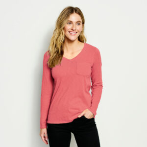 Women's Canyon V-Neck Long-Sleeved T-Shirt Faded Red Size Small Cotton Orvis