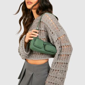 Womens Cargo Pocket Detail Shoulder Bag - Green - One Size, Green