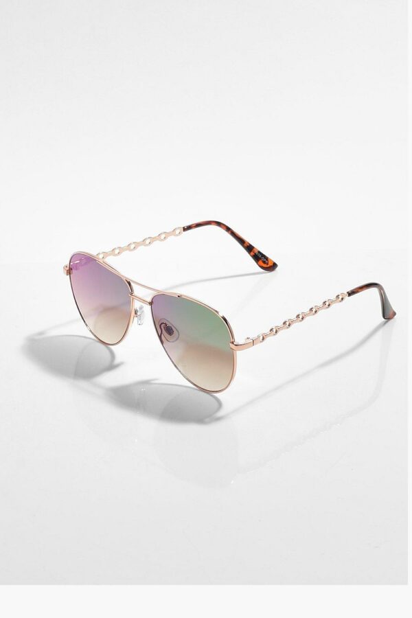 Womens Chain Detail Aviator Sunglasses - Multi - One Size