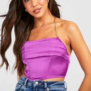 Womens Chain Strap Drape Corset Top - Purple - 12, Purple