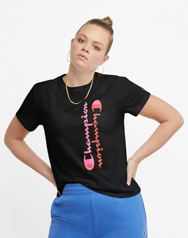 Women's Champion Classic Graphic T-Shirt, Mirrored Script Black 2XL