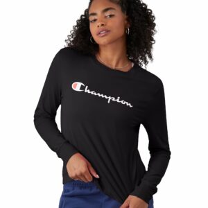 Women's Champion Classic Long-Sleeve T-Shirt, Script Logo Black M