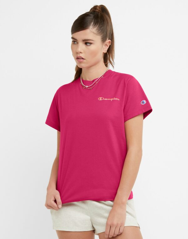 Women's Champion Classic T-Shirt, Script Logo Strawberry Rouge M