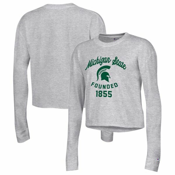 Women's Champion Heather Gray Michigan State Spartans Boyfriend Cropped Long Sleeve T-Shirt, Size: Medium, Grey