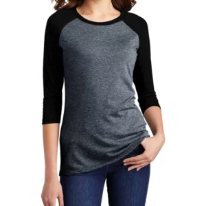 Womens Charcoal Grey and Black Quarter Sleeve Raglan T-Shirt