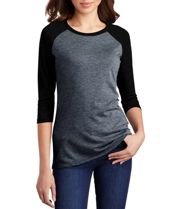 Womens Charcoal Grey and Black Quarter Sleeve Raglan T-Shirt