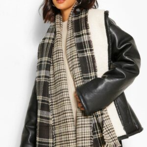 Womens Checked Reverse Fringe Edge Scarf - Black - One Size, Black