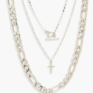 Womens Chunky Chain & T-Bar Layered Necklace - Grey - One Size, Grey