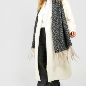 Womens Chunky Fringe Tassel Scarf - Black - One Size, Black