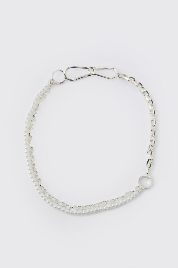 Womens Chunky Pearl Chain Necklace - Grey - One Size, Grey