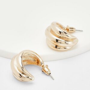 Womens Chunky Rib Huggie Hoop Earrings - Gold - One Size, Gold