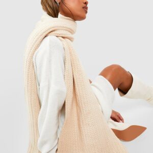 Womens Chunky Ribbed Knit Scarf - Beige - One Size, Beige