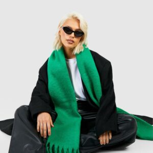 Womens Chunky Tassel Scarf - Green - One Size, Green