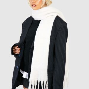 Womens Chunky Tassel Scarf - White - One Size, White