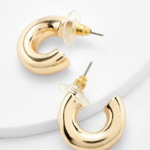 Womens Chunky Tubular Hoop Earrings - Gold - One Size, Gold