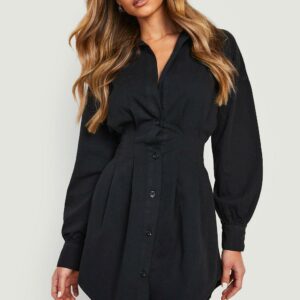 Womens Cinched Waist Denim Shirt Dress - Black - 12, Black