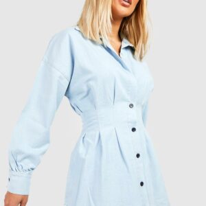 Womens Cinched Waist Denim Shirt Dress - White - 10, White