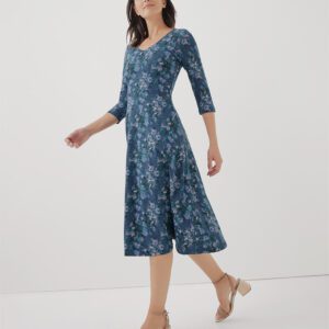 Women's Cloud Floral Fit & Flare Midi Party Dress XS