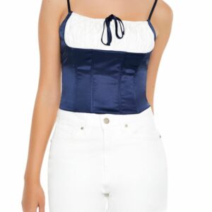 Women's Colorblock Bustier Cropped Cami in Dark Blue/White Medium