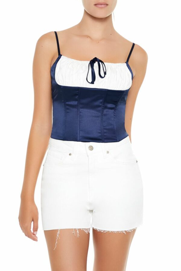 Women's Colorblock Bustier Cropped Cami in Dark Blue/White Medium