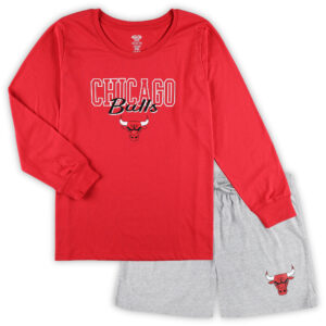 Women's Concepts Sport Red/Heather Gray Chicago Bulls Plus Size Long Sleeve T-Shirt and Shorts Sleep Set