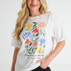 Womens Cream Oversized Floral T-shirt