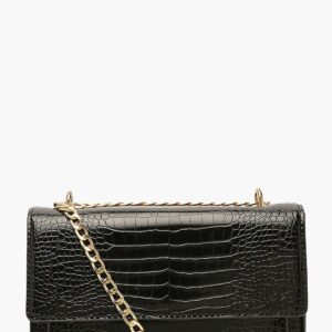 Womens Croc Structured Crossbody & Chain Bag - Black - One Size, Black