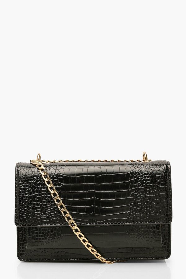 Womens Croc Structured Crossbody & Chain Bag - Black - One Size, Black