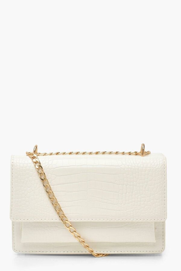 Womens Croc Structured Crossbody & Chain Bag - White - One Size, White