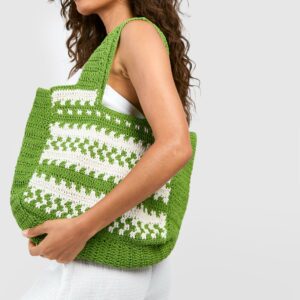 Womens Crochet Beach Bag - Green - One Size, Green