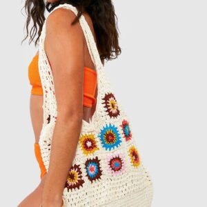 Womens Crochet Shopper Tote Bag - White - One Size, White