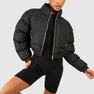 Womens Crop Puffer Jacket - Black - 14, Black