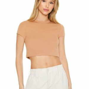 Women's Cropped Crew T-Shirt in Camel, XL