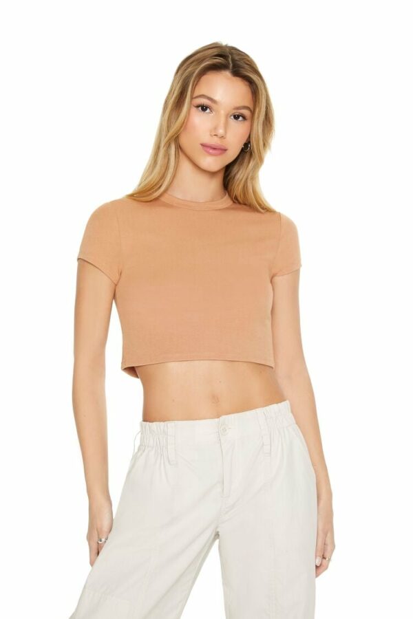 Women's Cropped Crew T-Shirt in Camel, XL