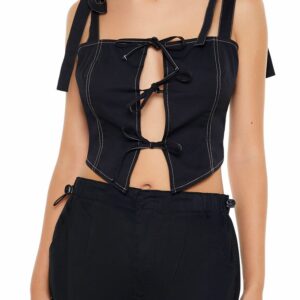 Women's Cropped Cutout Bow Bustier Top in Black Small