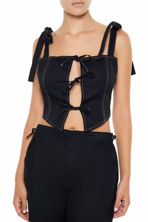 Women's Cropped Cutout Bow Bustier Top in Black Small