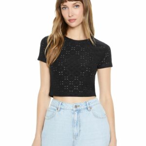 Women's Cropped Eyelet Cropped T-Shirt in Black Large