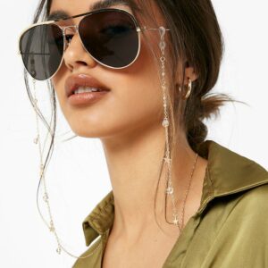 Womens Crystal Embellished Sunglasses Chain - Gold - One Size, Gold