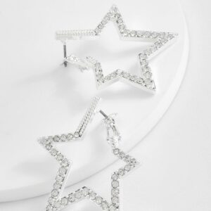 Womens Diamante Star Statement Earrings - Grey - One Size, Grey