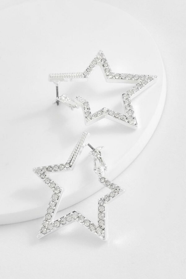 Womens Diamante Star Statement Earrings - Grey - One Size, Grey